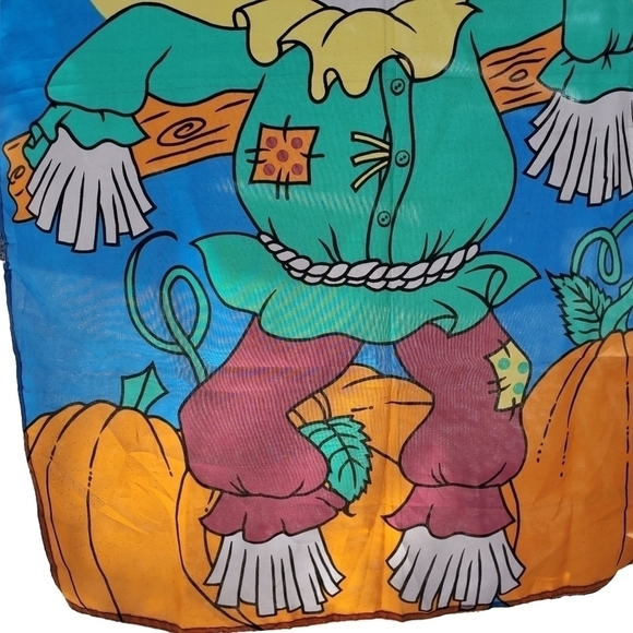 Vtg Large Scarecrow pumpkin Fall Halloween Crows outdoor yard decorative Flag - Picture 5 of 8